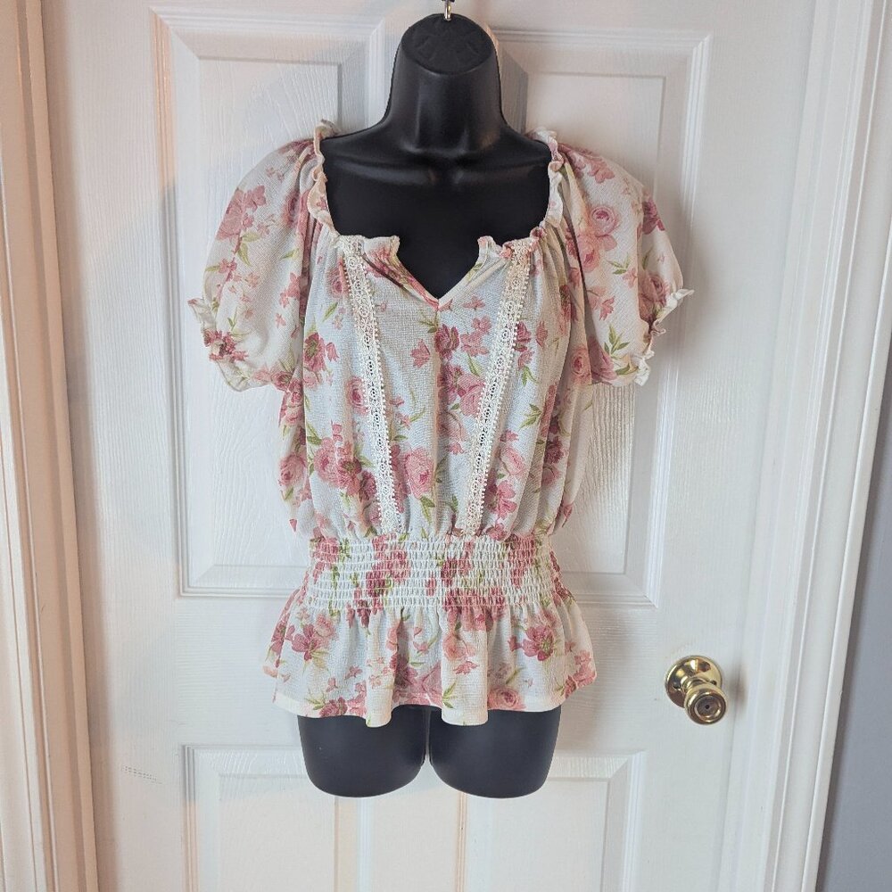 FCT white & pink peasant blouse - L